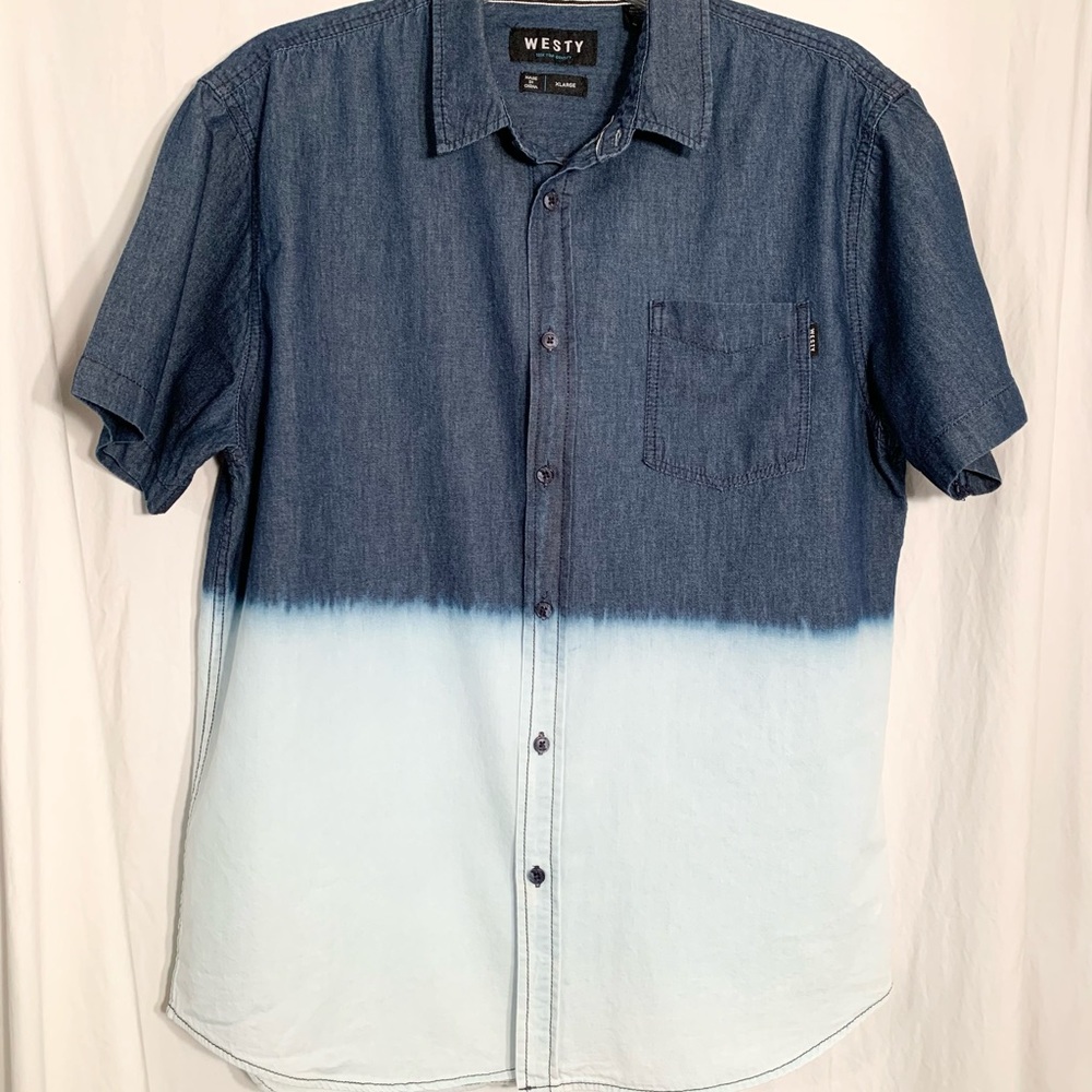 MENS XL WESTY SHORT SLEEVE TWO TONE BLUE BUTTON FRONT SHIRT